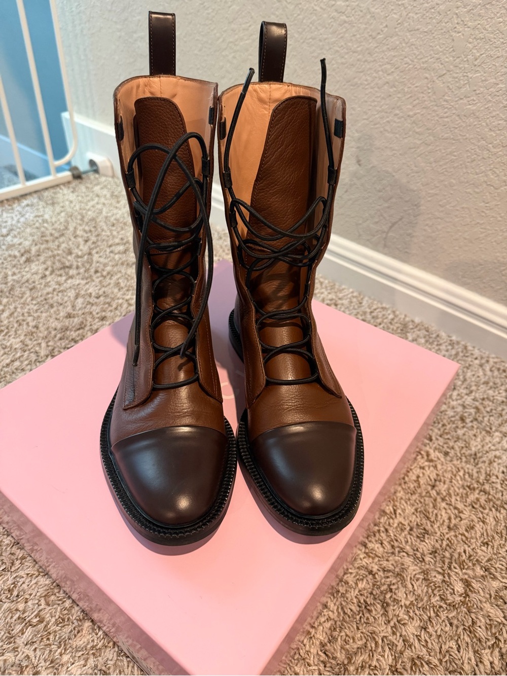 Brown Lace-Up Leather Combat Boots